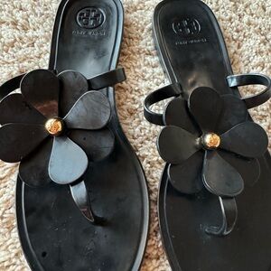 Tory Burch Black Sandals with Floral Accent